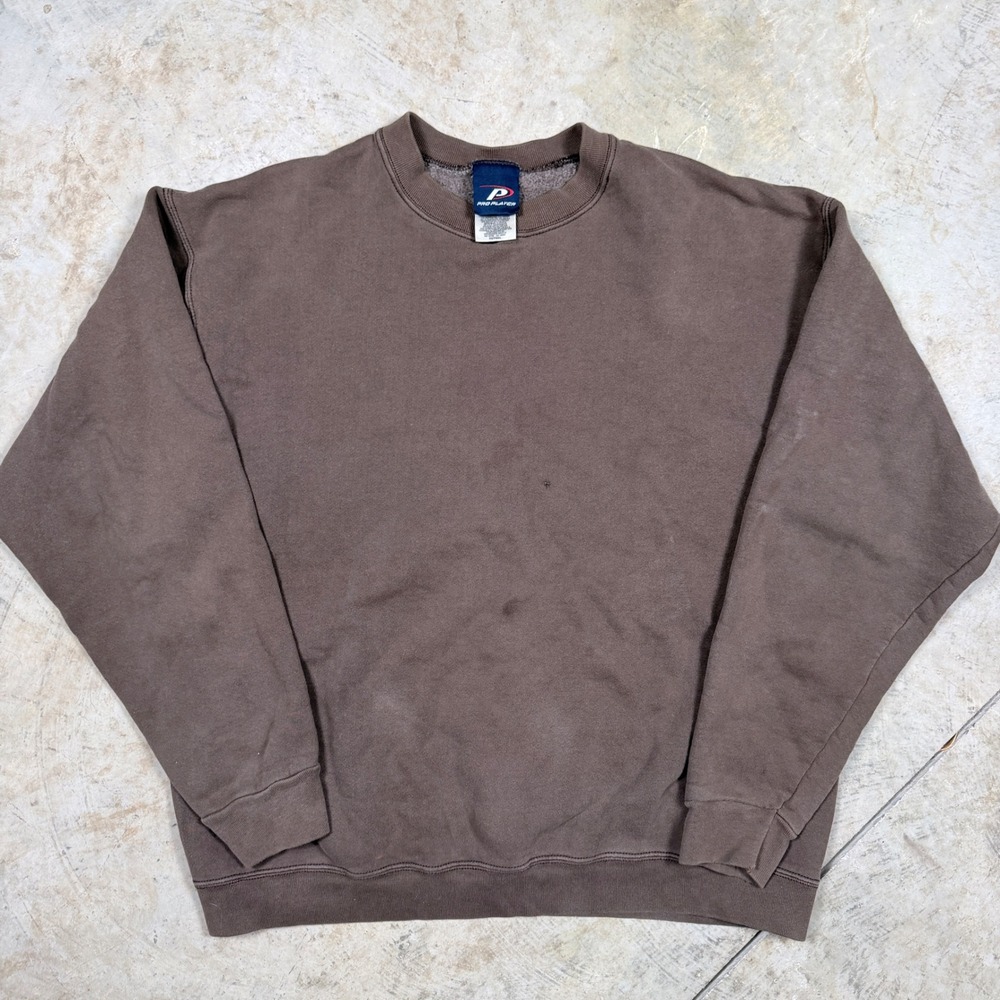 Pro Player Mens Brown blank‎ Crewneck Sweatshirt Pullover Casual Size Medium